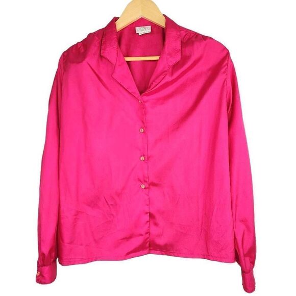 Langtry Vintage Solid Silky Buttondown Top Size M - Picture 1 of 7